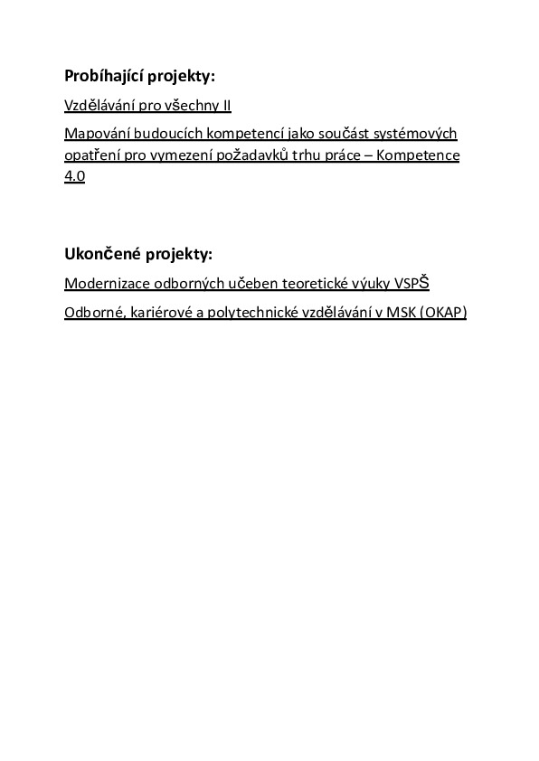 Probíhající projekty a ukončené projekty