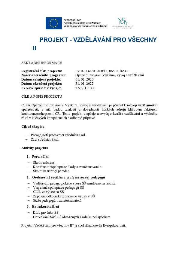 Vzdělávání pro všechny II publicita