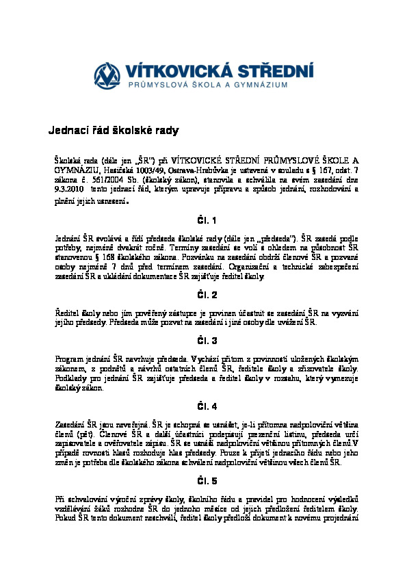 Jednací řád školské rady