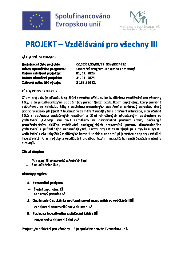 Vzdělávání pro všechny III