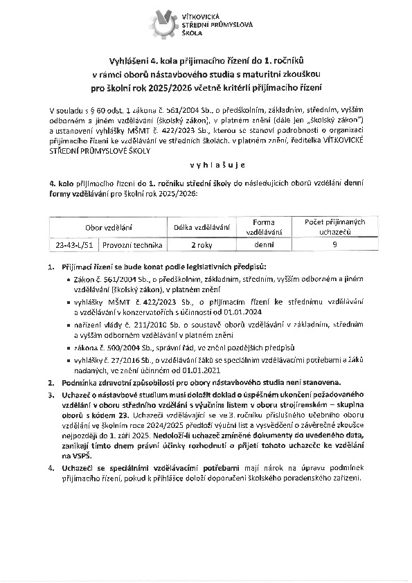 4. kolo - nástavbové studium