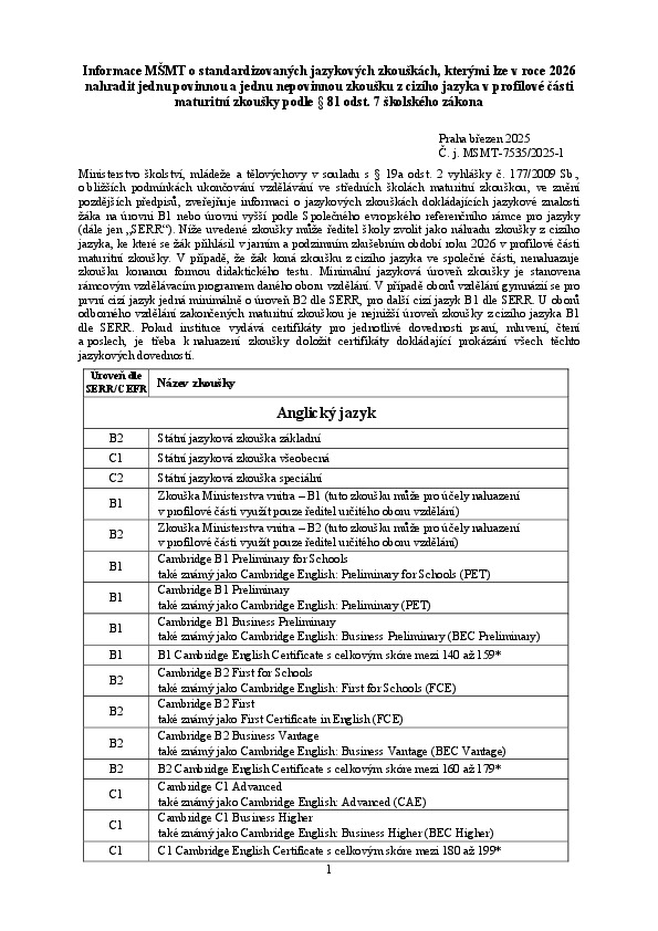 Povolené certifikáty z AJ a dalších CJ