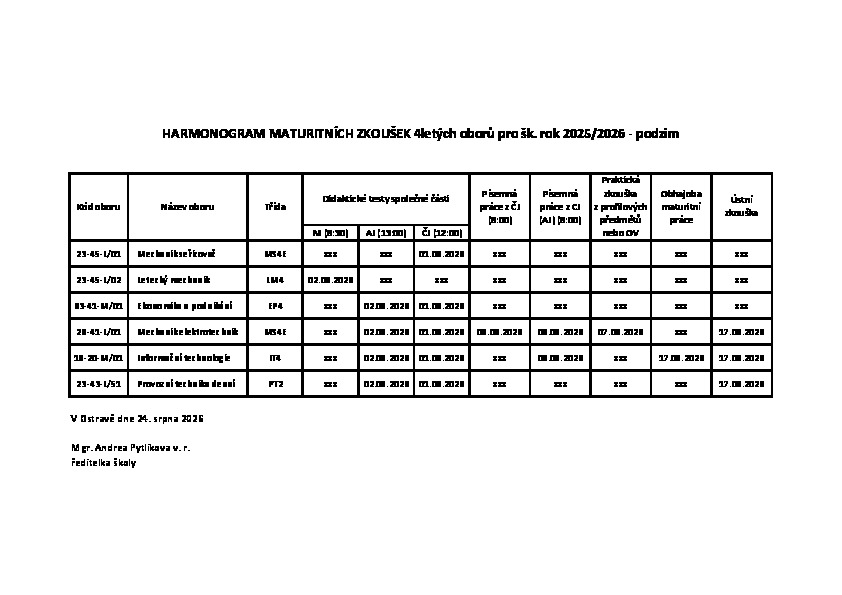 Harmonogram MZ 2026 podzim