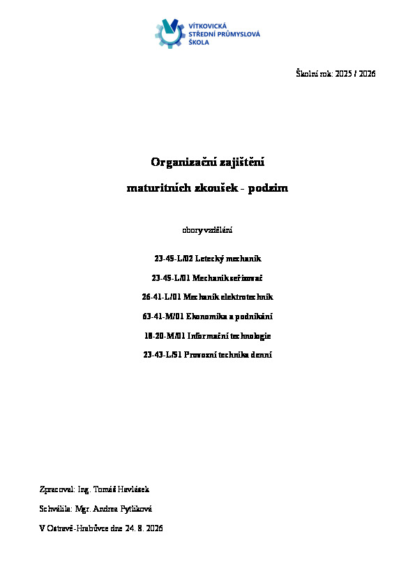 Organizace maturitních zkoušek podzim